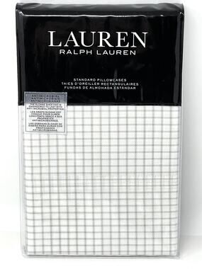Ralph Lauren Grey SLOANE CHECK Standard Pillowcases Antimicrobial Cotton Percale